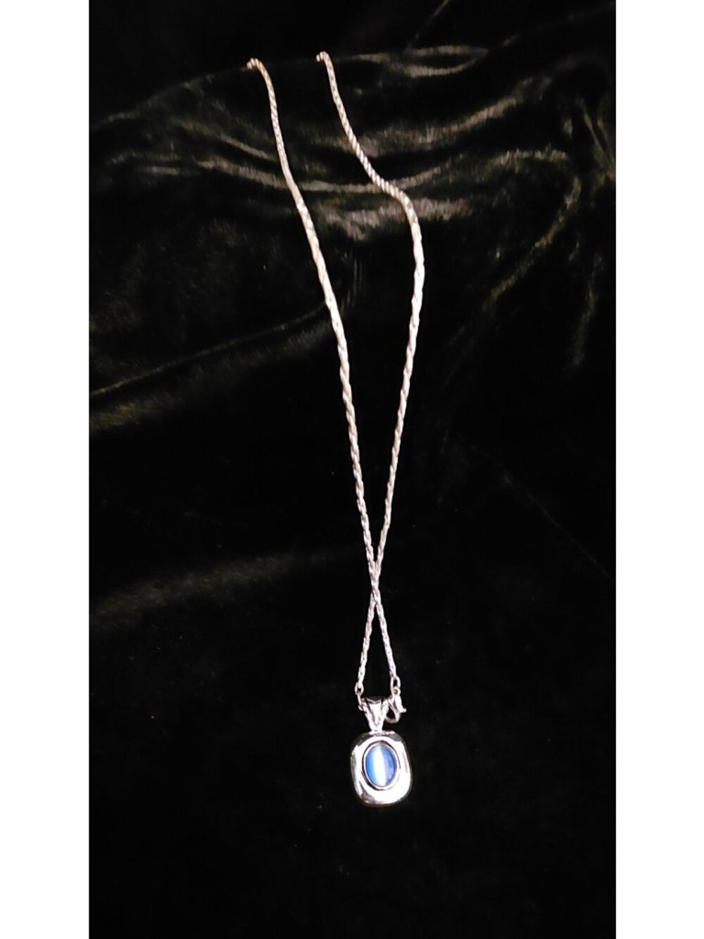 Sterling Silver Blue Stone Pendant Necklace With Twisted Chain - 9" Drop Length